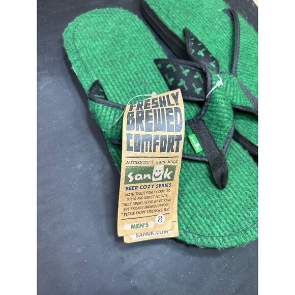 NWT Sanuk Mens Beer Cozy Series Flip Flops Green Handmade Size 8 - Picture 4 of 7